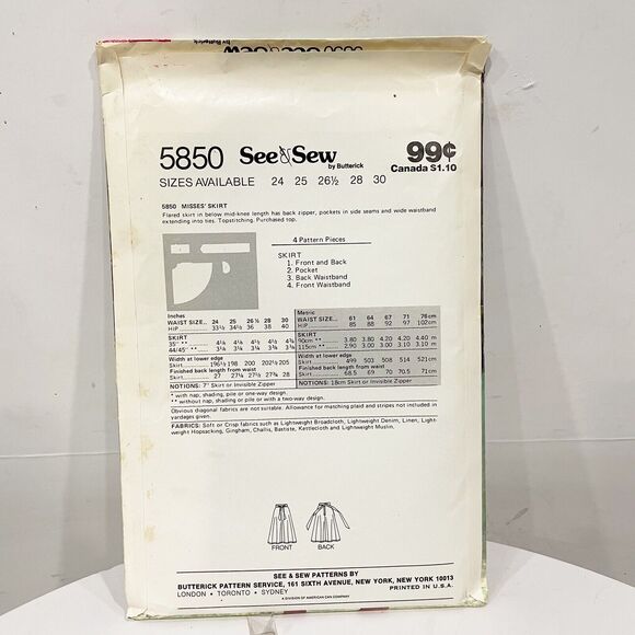 UNCUT New Vintage 70s See & Sew Butterick Sewing Pattern 5850‎ High waist Skirt - Picture 2 of 4